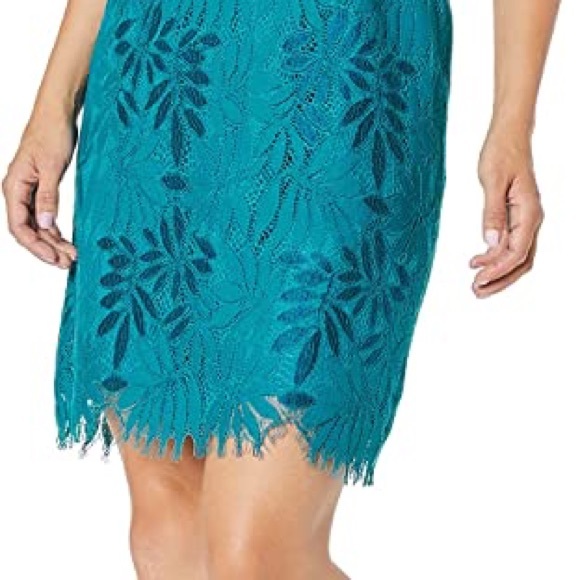 Lilly Pulitzer Kayleigh Teal Tidal Wave Midi Shift Dress Sz 6 Eyelash Lace Tie - Picture 4 of 6